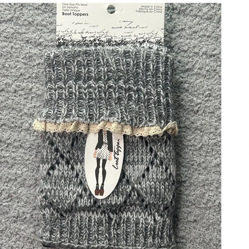 GBG Socks Boot Toppers Knit Lace Trim Grey OS Cottagecore Coquette Y2K Ballet